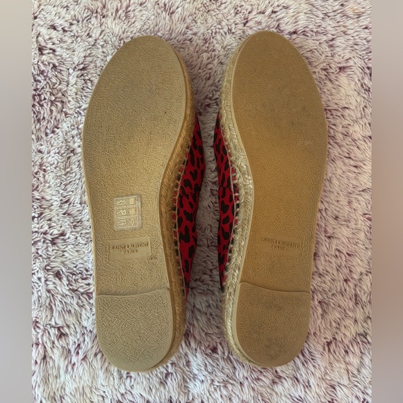 Saint Laurent Red Leopard Print Espadrilles with Embroidered Accents - Picture 8 of 10